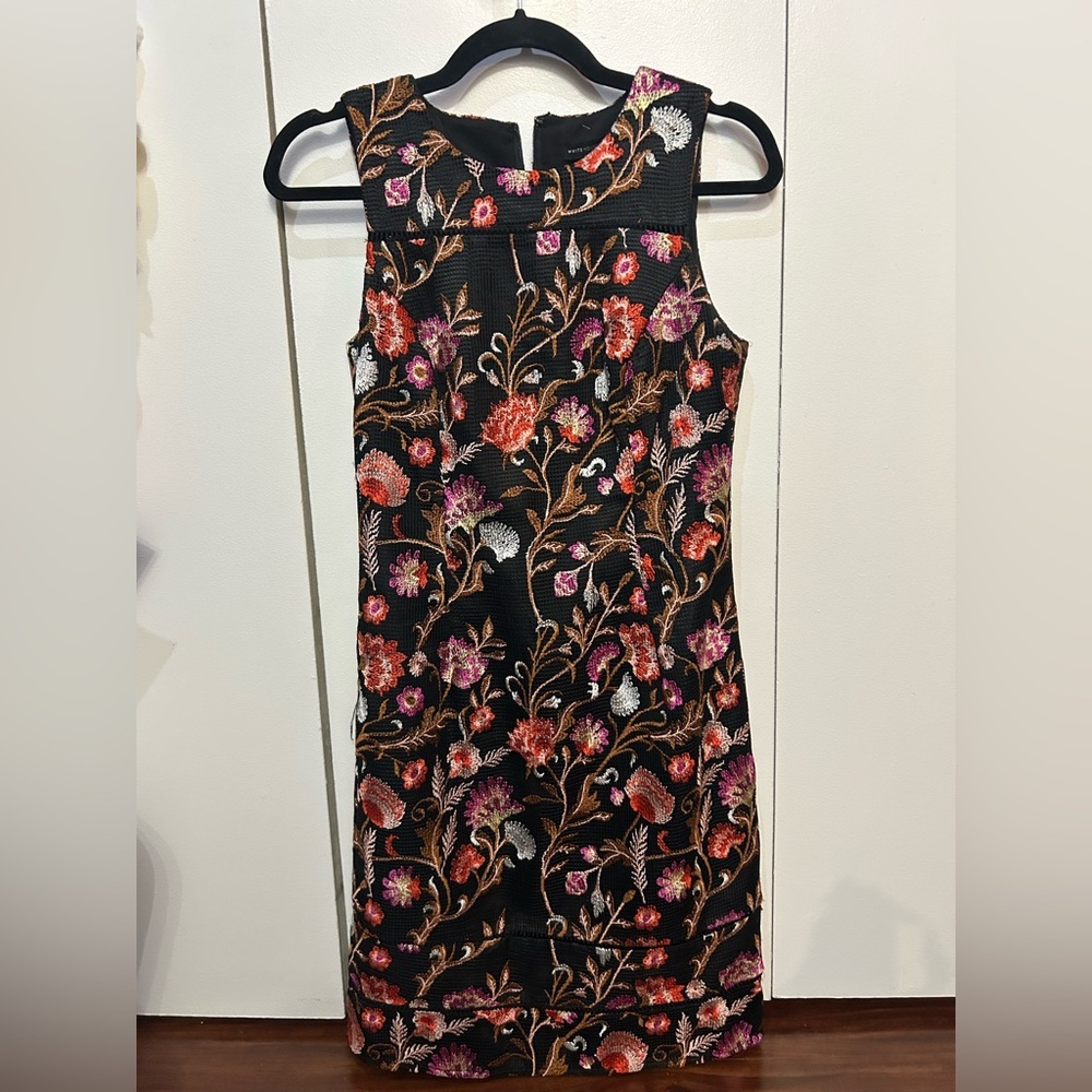 White House Black Market Black Dress with Floral Embroidery